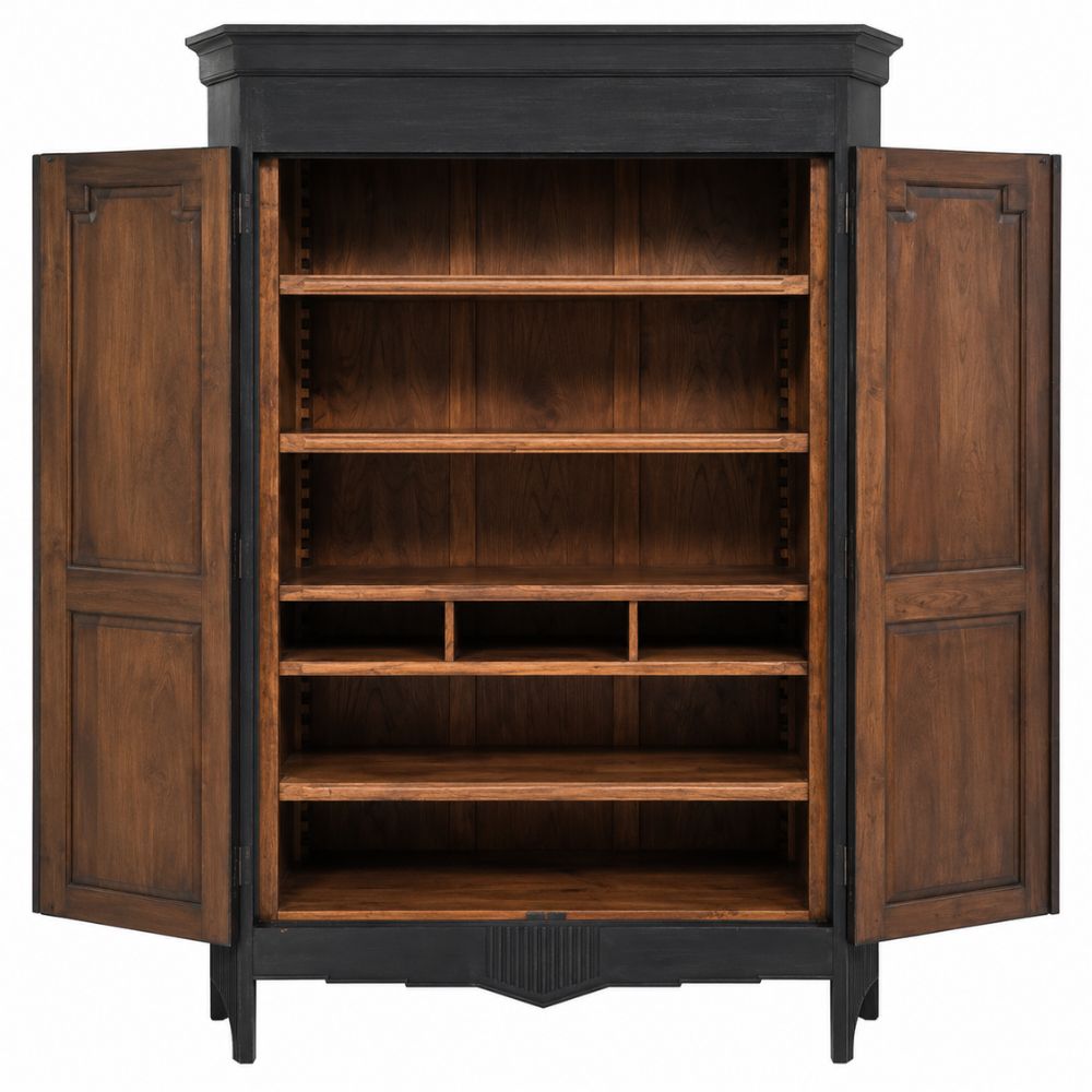 Wrought Iron Regal French Carved Panel Armoire
