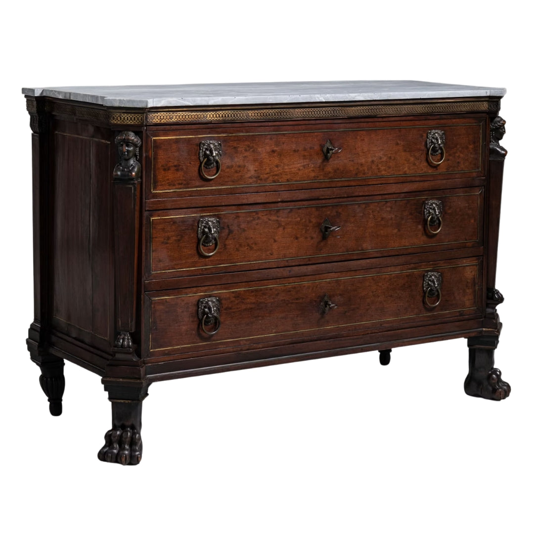 Renaissance Revival Marble Top Three Drawer Chest, Circa 1820