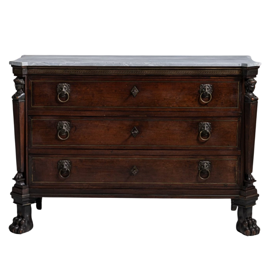 Renaissance Revival Marble Top Three Drawer Chest, Circa 1820