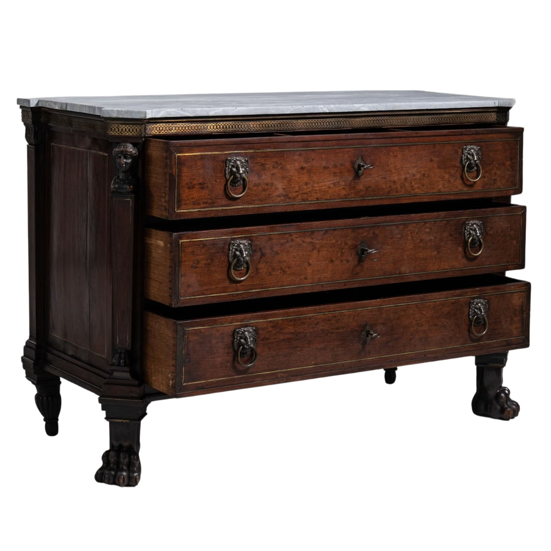 Renaissance Revival Marble Top Three Drawer Chest, Circa 1820