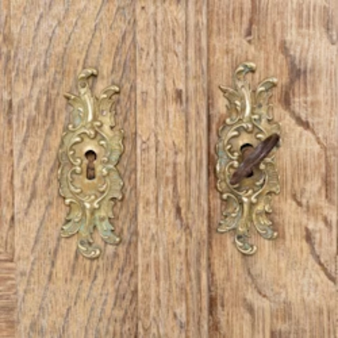 Rustic Mesh Door Wooden Cabinet, Circa 1880