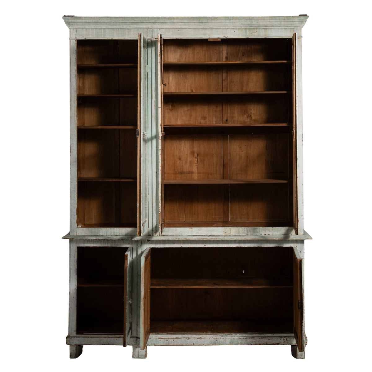 French Country Green Washed Glass Display Cabinet, Circa 1920