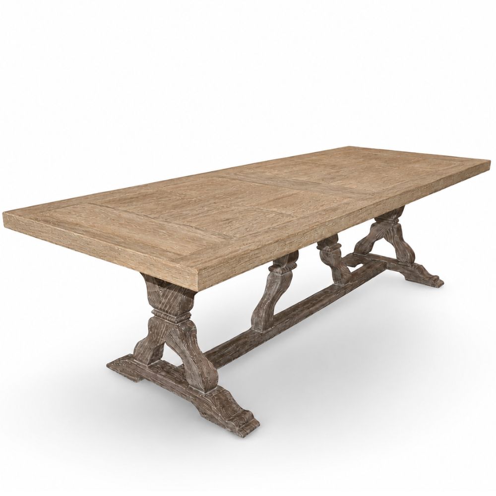 Rustic Parquet Wood Top Sculpted Dining Table
