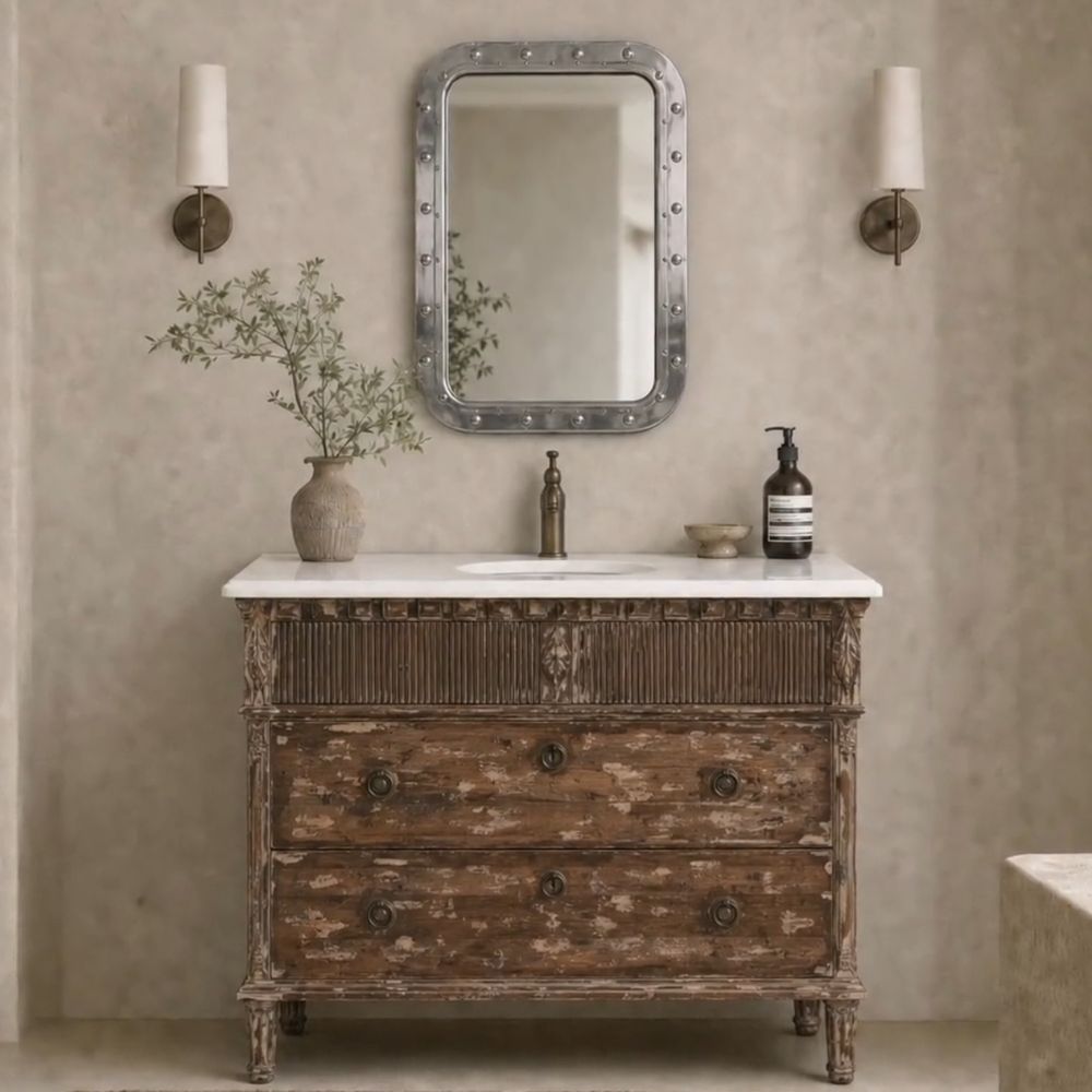 Rustic White Marble Top Vanity