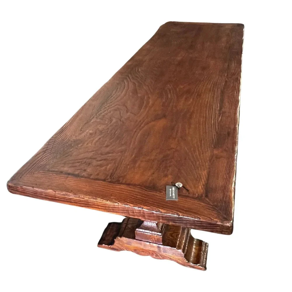 Long Rustic Pedestal Dining Table