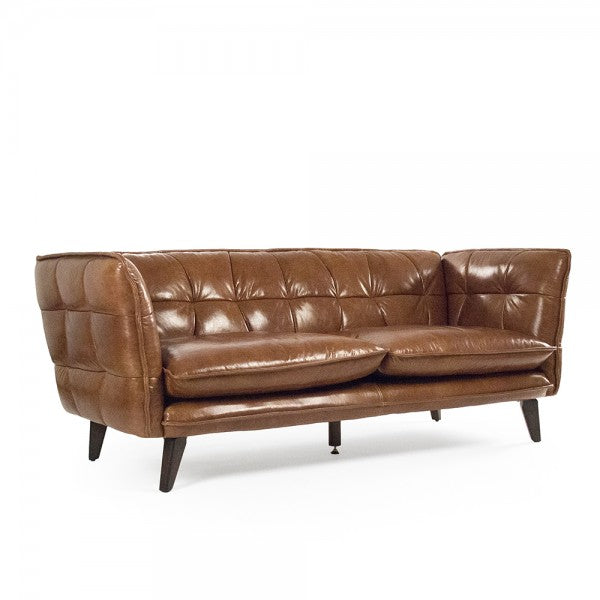Modern Brown Stitched Leather Sofa