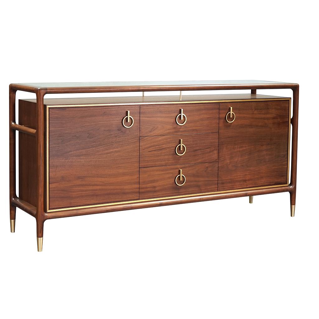 Modern Walnut Sideboard with Brass Accents