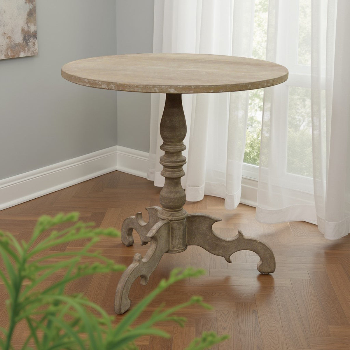 French Carved Pedestal Side Table