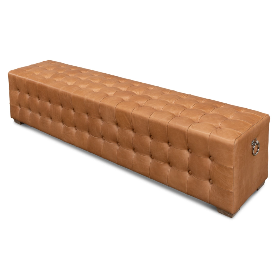 Saddle Brown Leather Tufted Ottoman