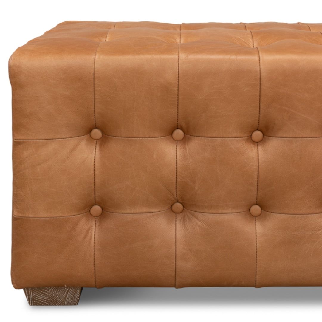 Saddle Brown Leather Tufted Ottoman