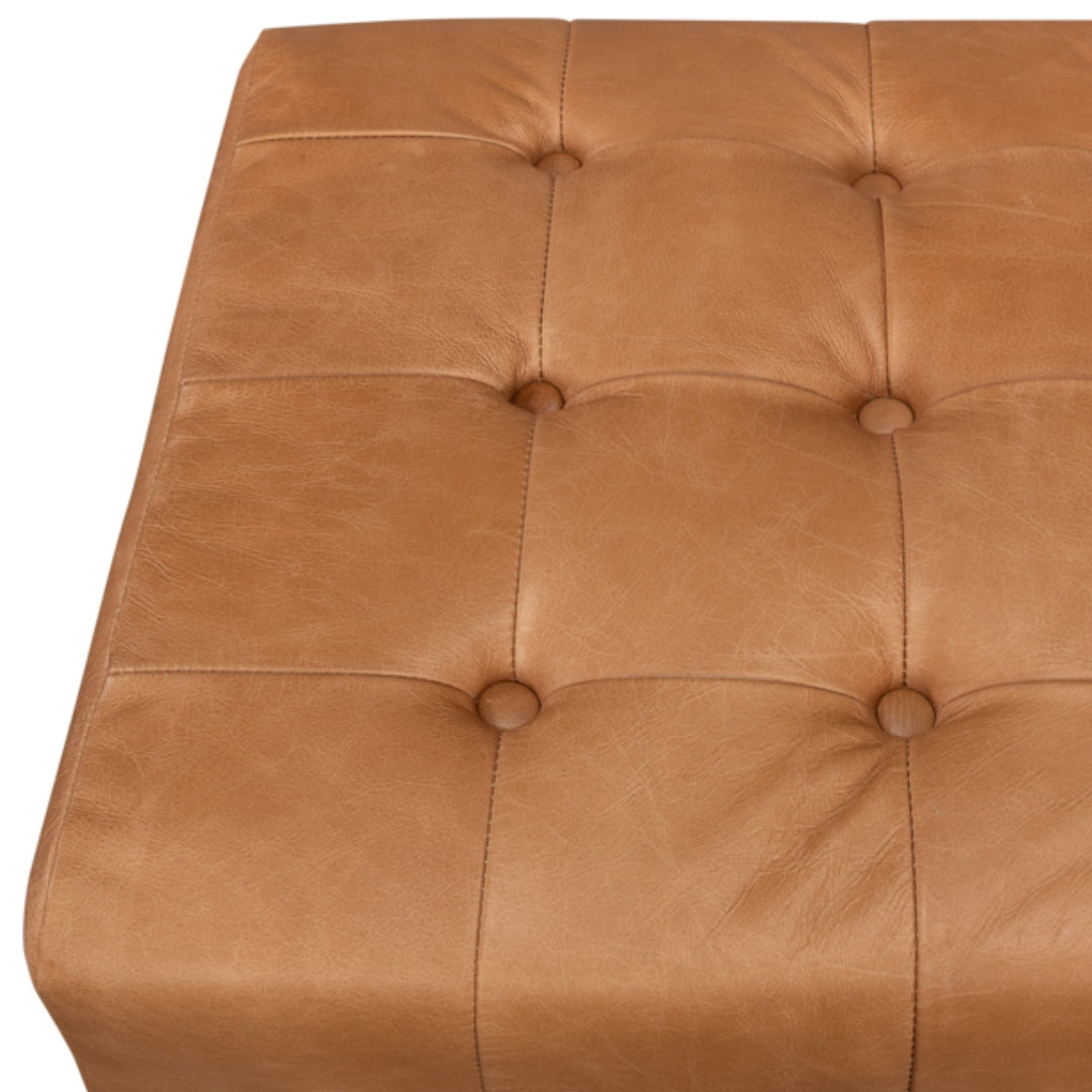 Saddle Brown Leather Tufted Ottoman