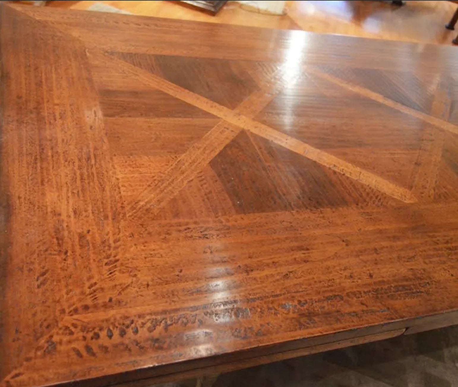 Extendable Parquet Top French Dining Table