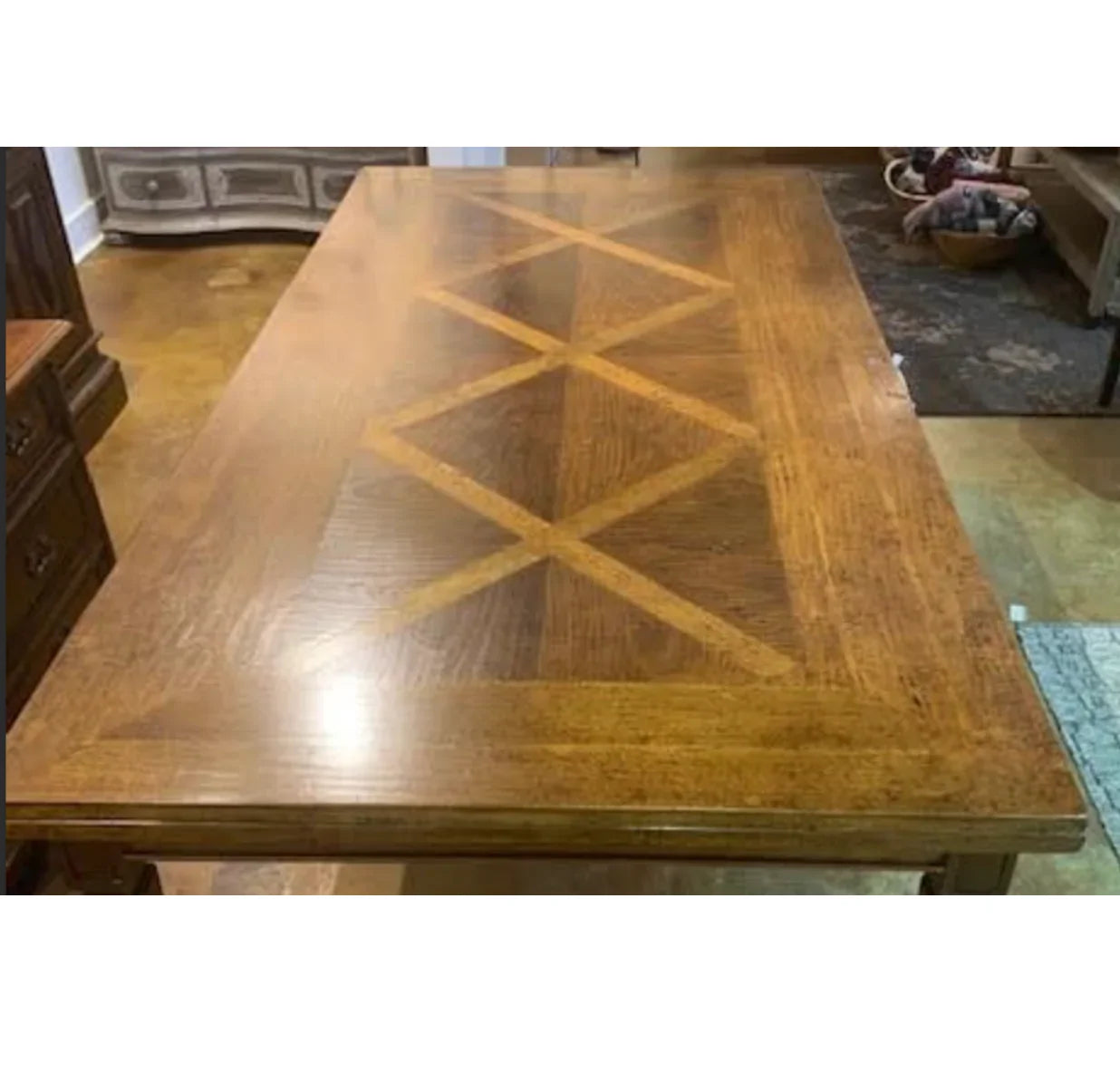 Extendable Parquet Top French Dining Table