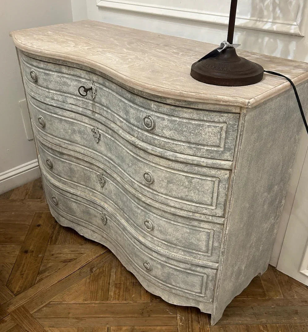French Blue Curved Drawer Chest