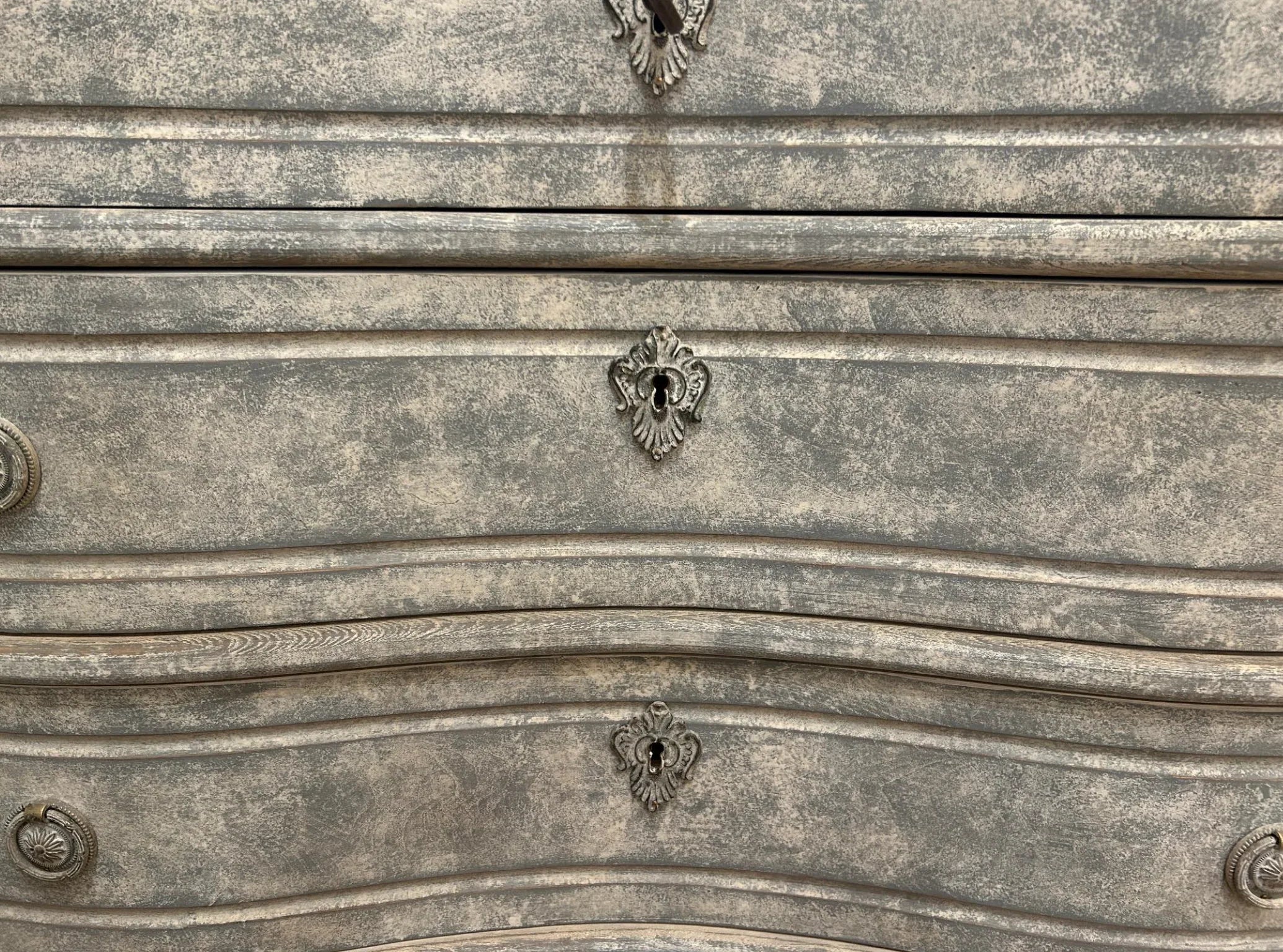 French Blue Curved Drawer Chest