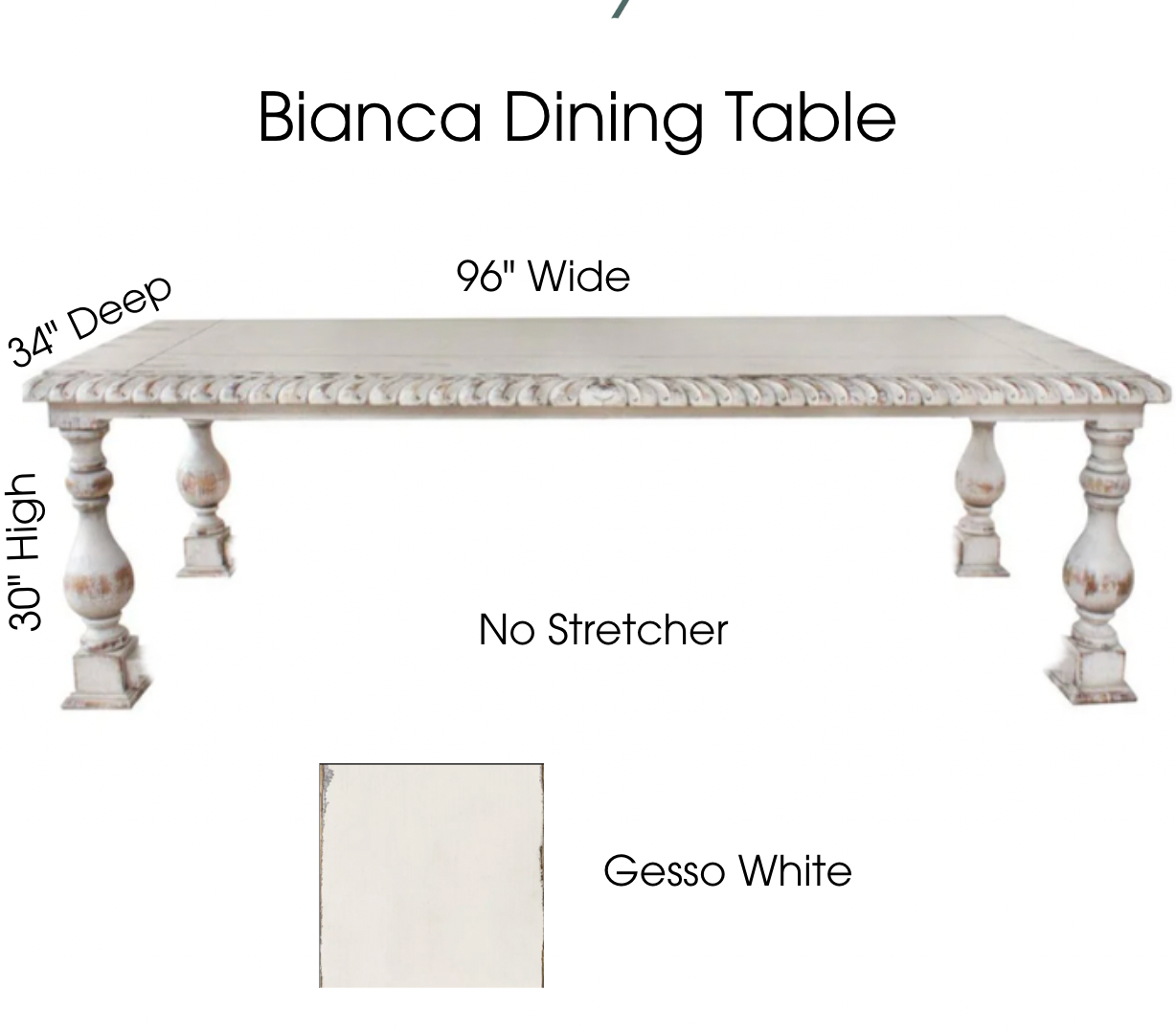 Custom Long Bianca Dining Table - 96" Wide | No Stretcher - 50%