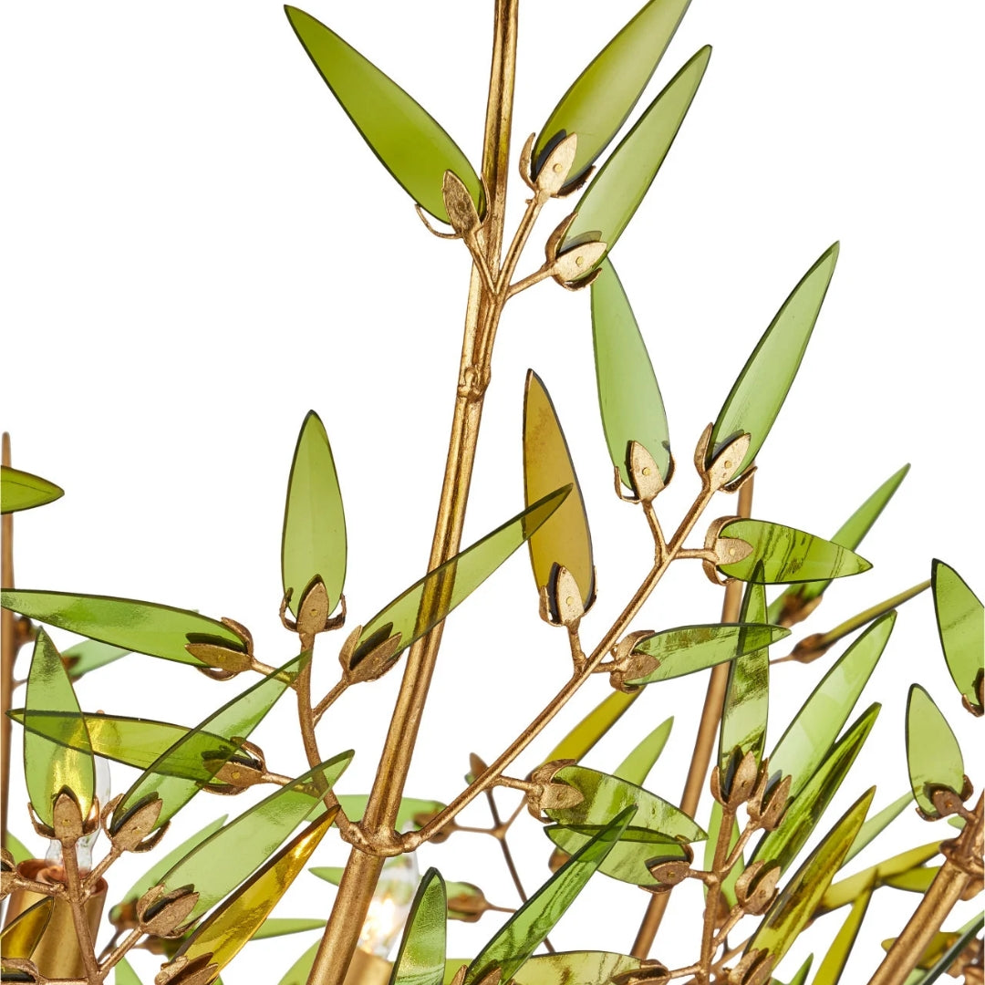 Green Glass Leaf Sculpted Chandelier