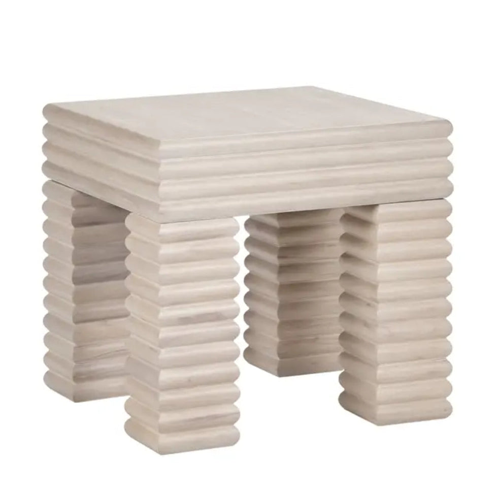 Sculpted Ribbed Wood Accent Table