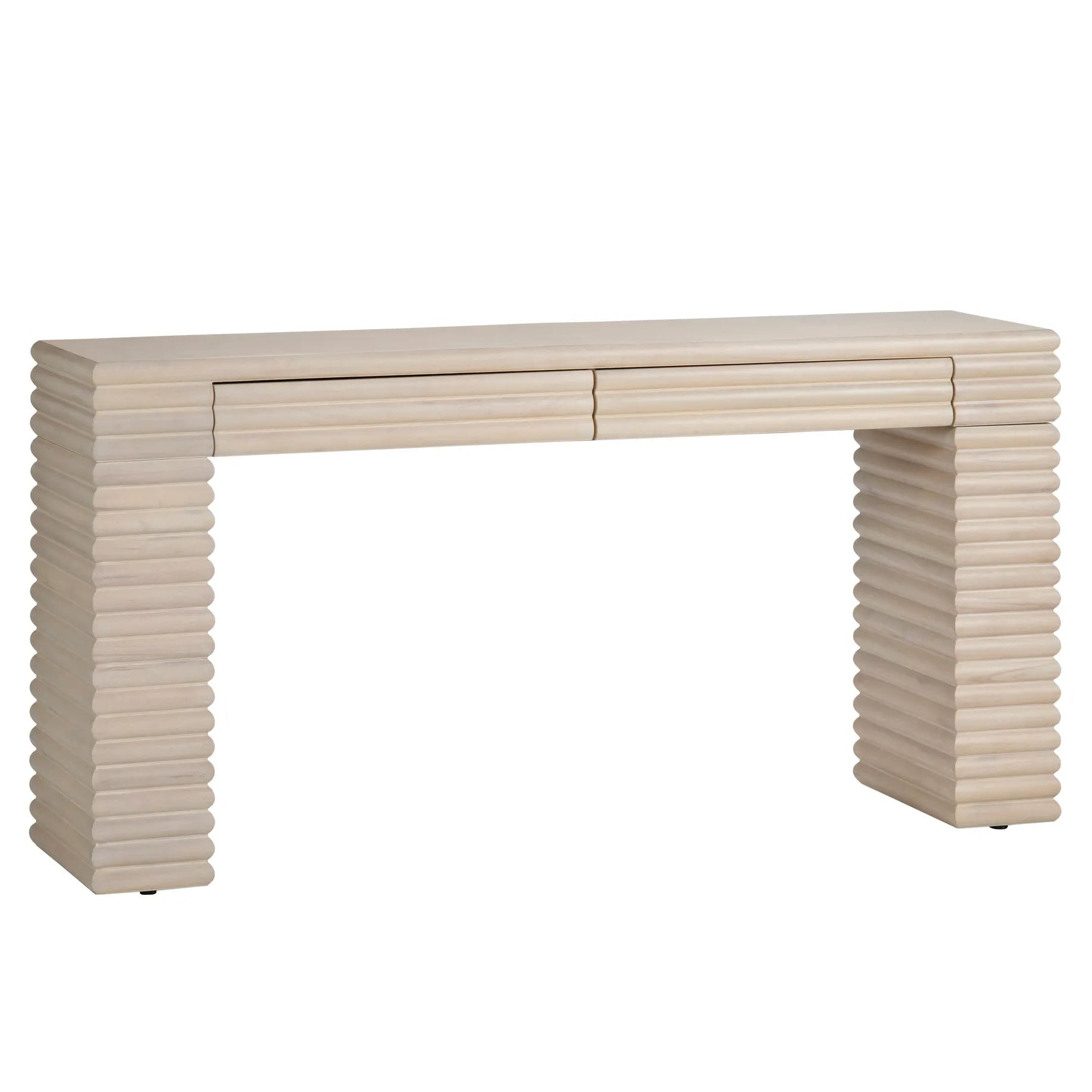 Sculpted Ribbed Wood Console Table