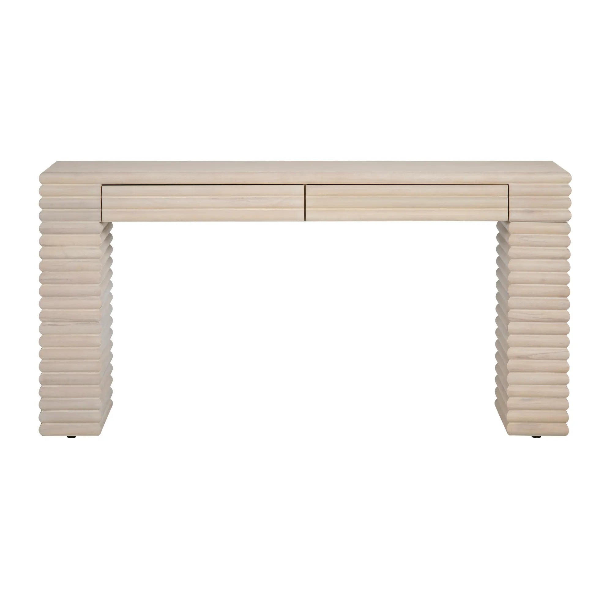 Sculpted Ribbed Wood Console Table