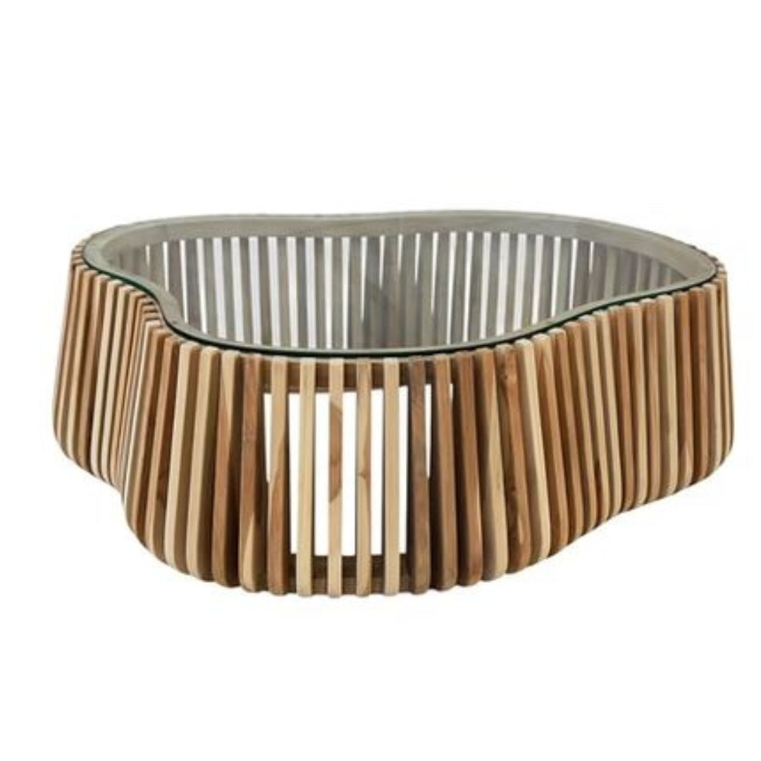 Sculptural Teak Slat Coffee Table