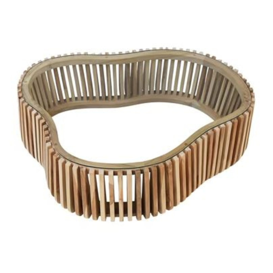 Sculptural Teak Slat Coffee Table