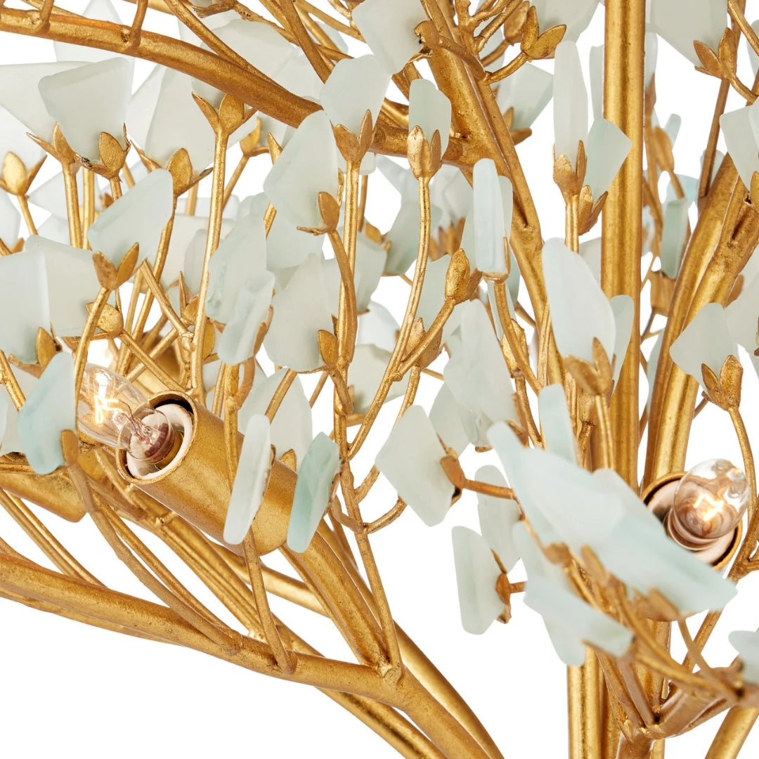Gold Leaf Seaglass Blossom Chandelier