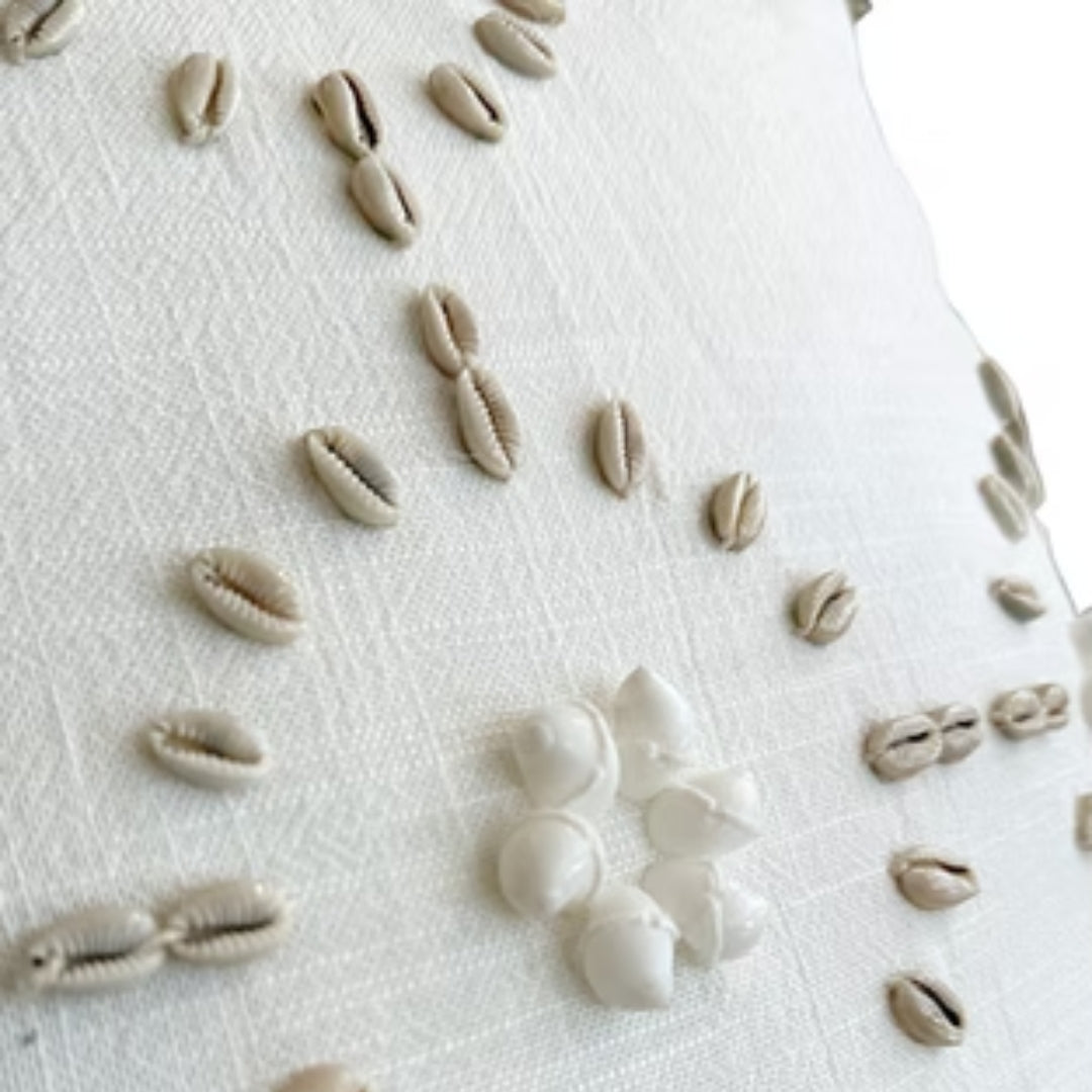 Seashell Accent White Linen Pillow