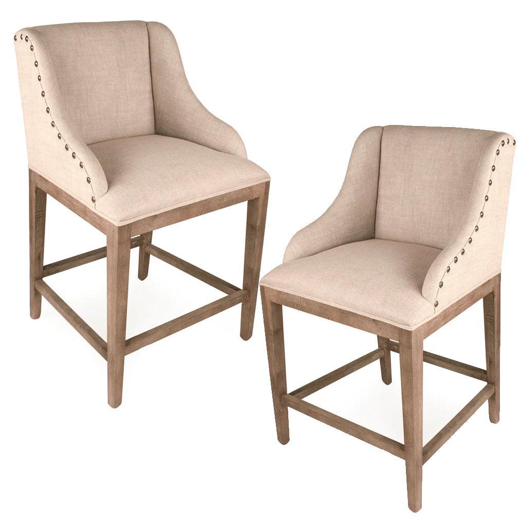 Natural Nail Studded Linen Counter Stools