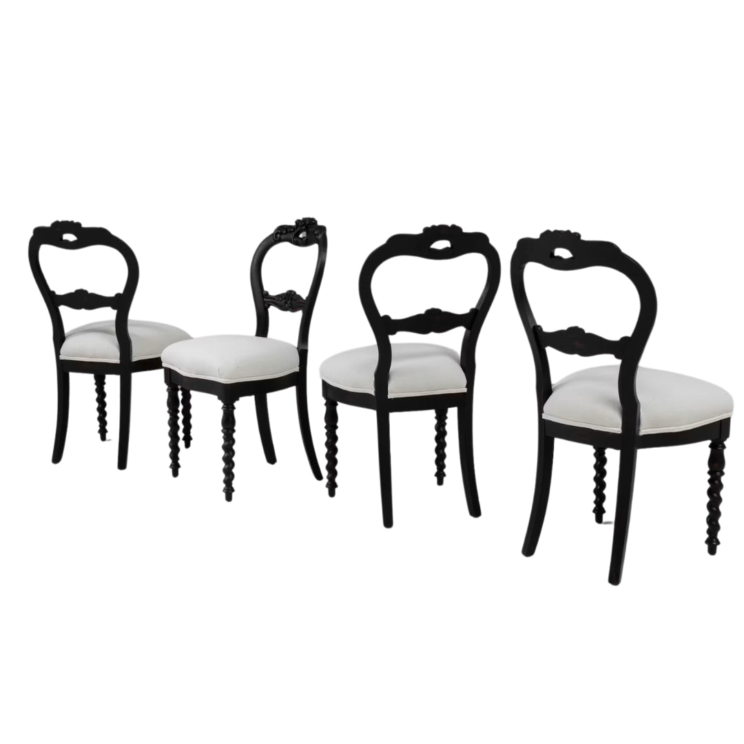 Black Victorian Cameo-Back Chairs, Set of 4, Circa 1910