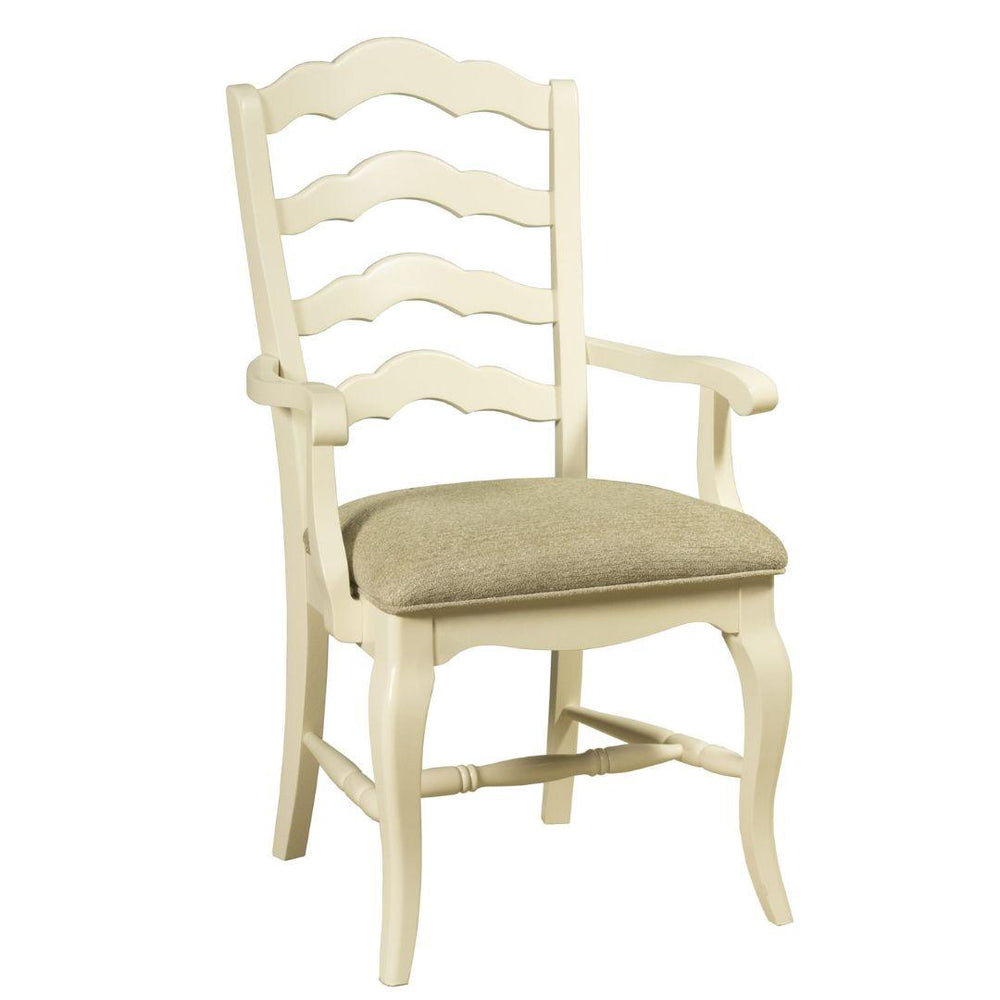 Cream French country armchair with ladder back and upholstered seat, shabby chic dining furniture