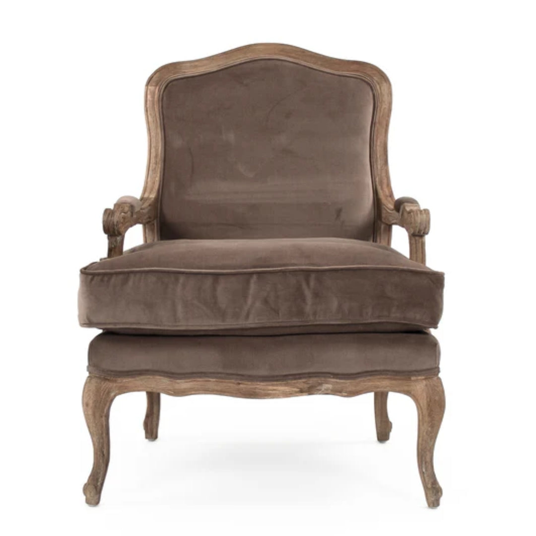 French Brown Velvet Accent Chair