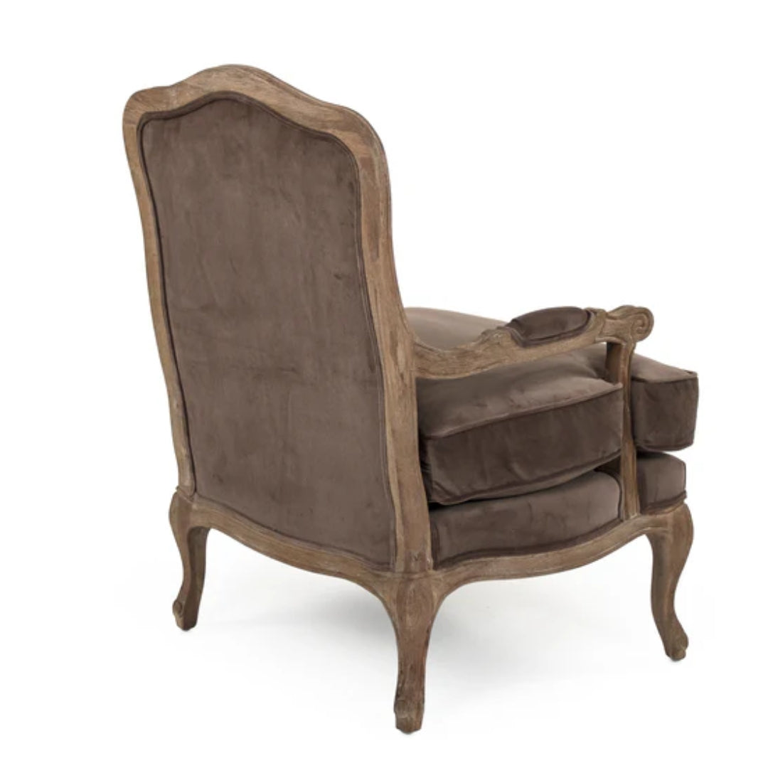 French Brown Velvet Accent Chair