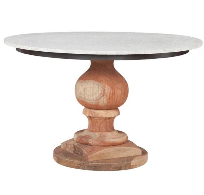 Marble Top Mango Wood Pedestal Table