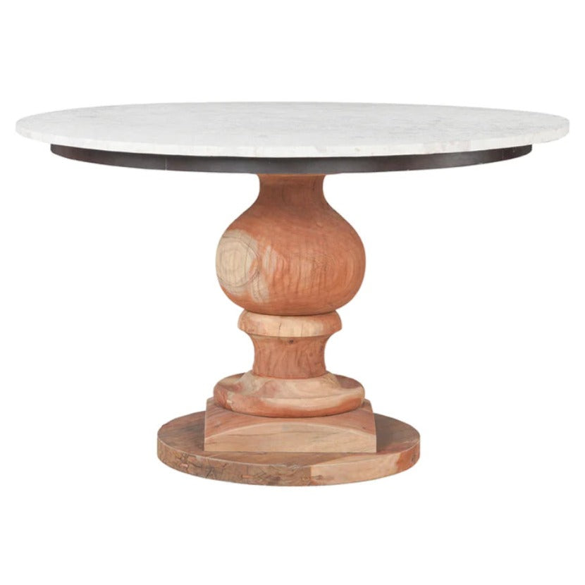 Marble Top Mango Wood Pedestal Table