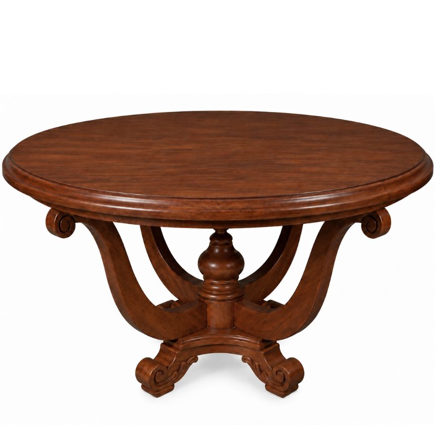 Stained French Country Round Lyre Table