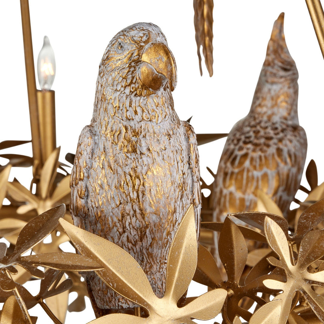 Swedish Gold Botanical Bird Chandelier