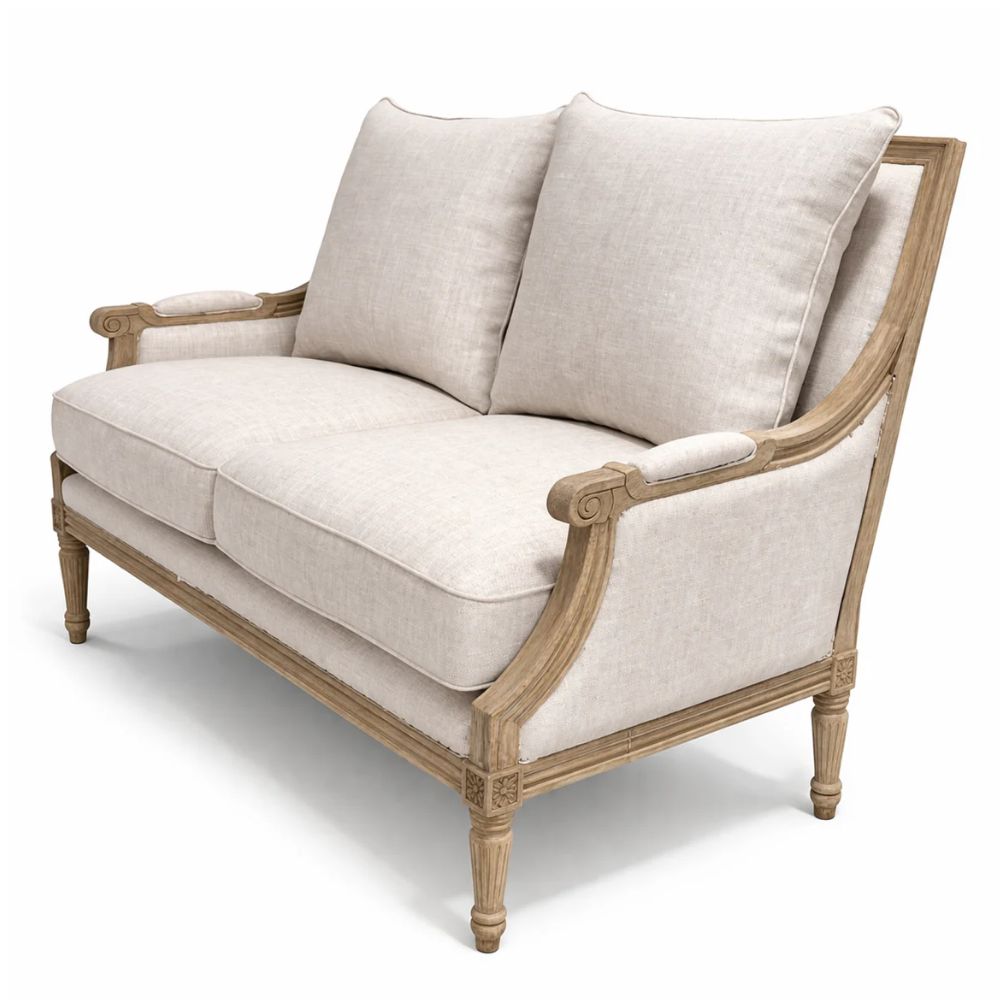Tall French Linen Louis Settee