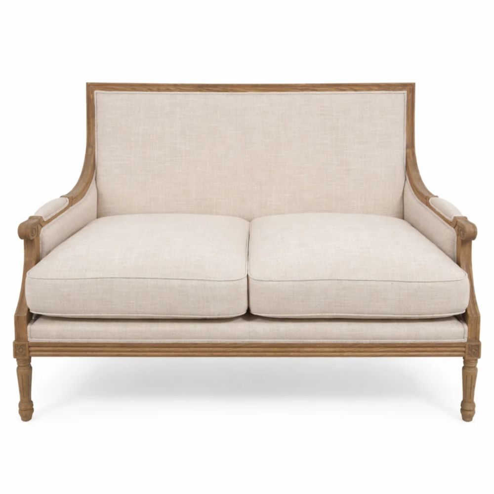 Tall French Linen Louis Settee