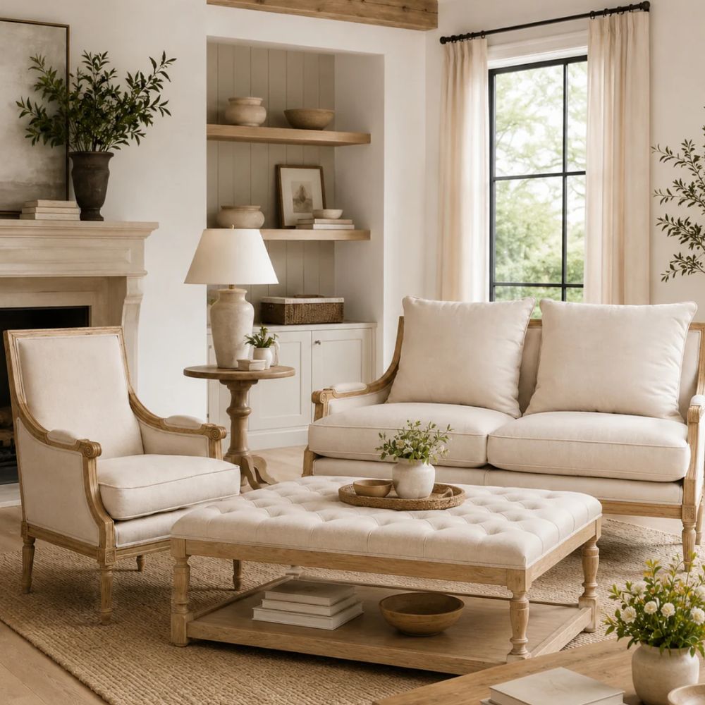 Tall French Linen Louis Settee