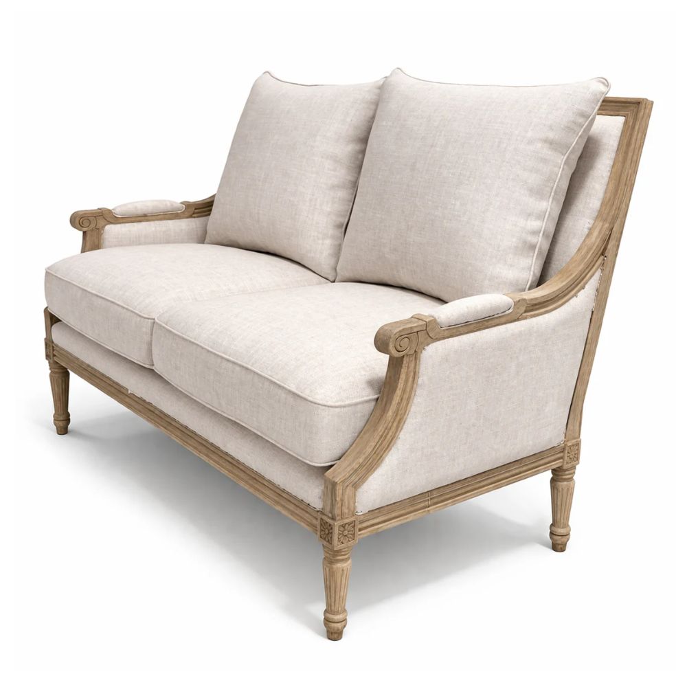 Plush Linen Louis Settee