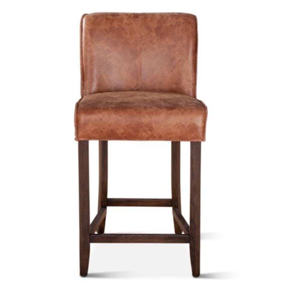Rustic Genuine Carmel Leather Stool
