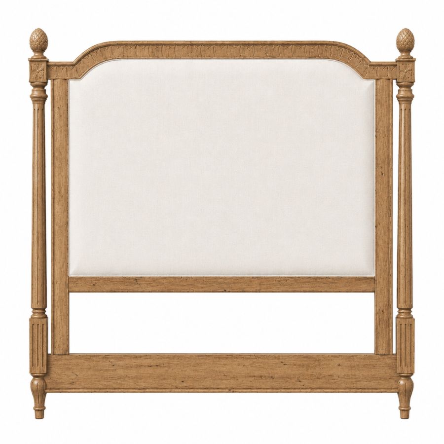 Tiffany Antique Pine Finial Upholstered Headboard