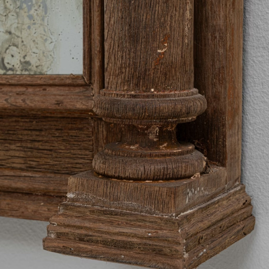 Turned Columns Antique French Three Panel Oak Mirror, Circa 1900