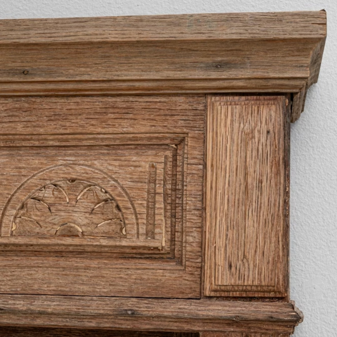 Turned Columns Antique French Three Panel Oak Mirror, Circa 1900