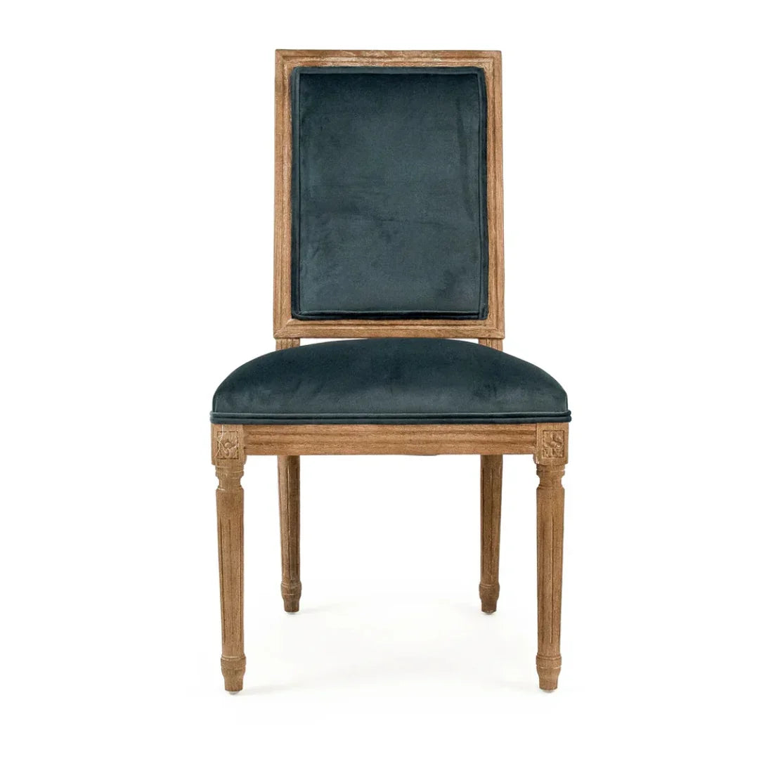 Teal French Medallion Square Back Chair