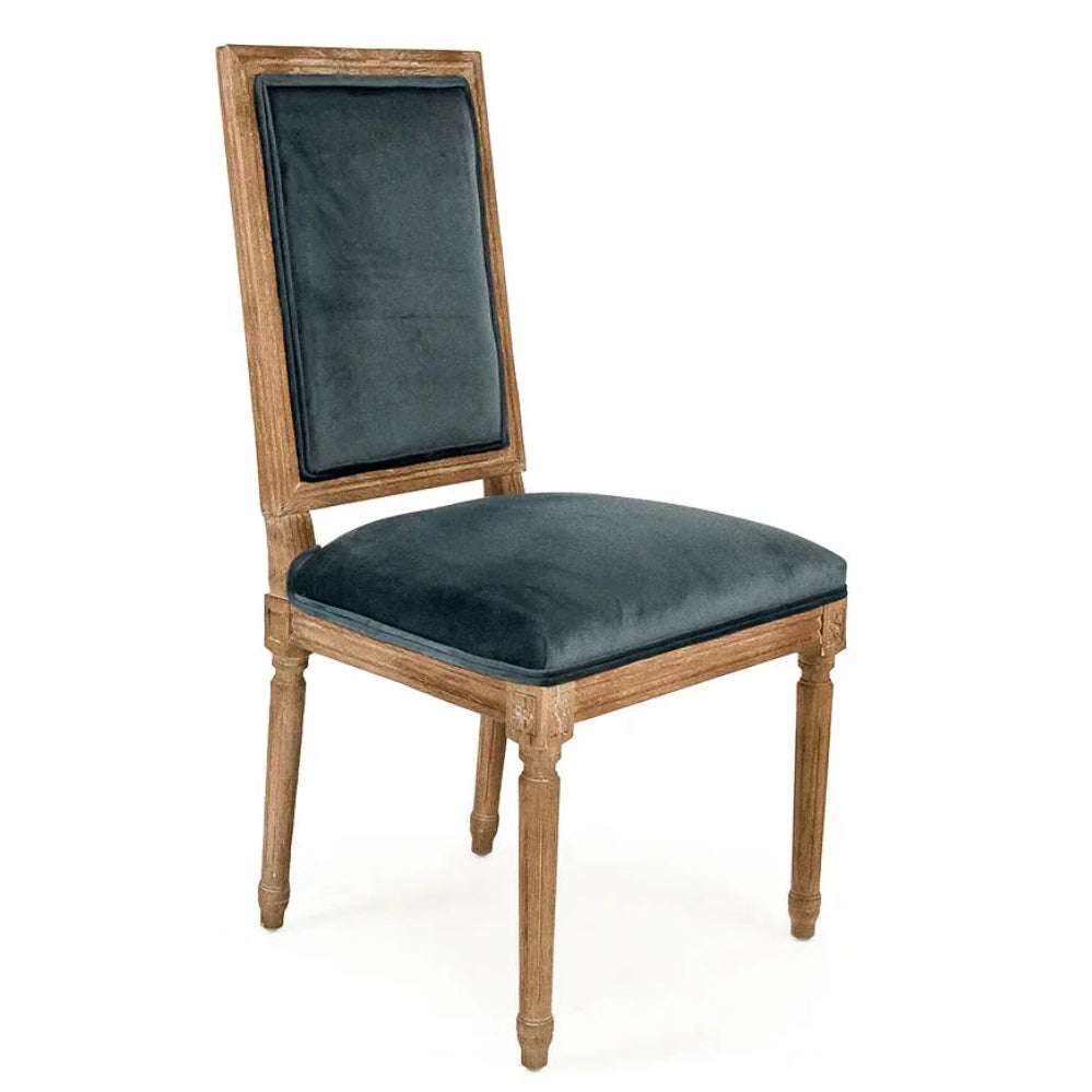 French Louis Teal Velvet Back Chair