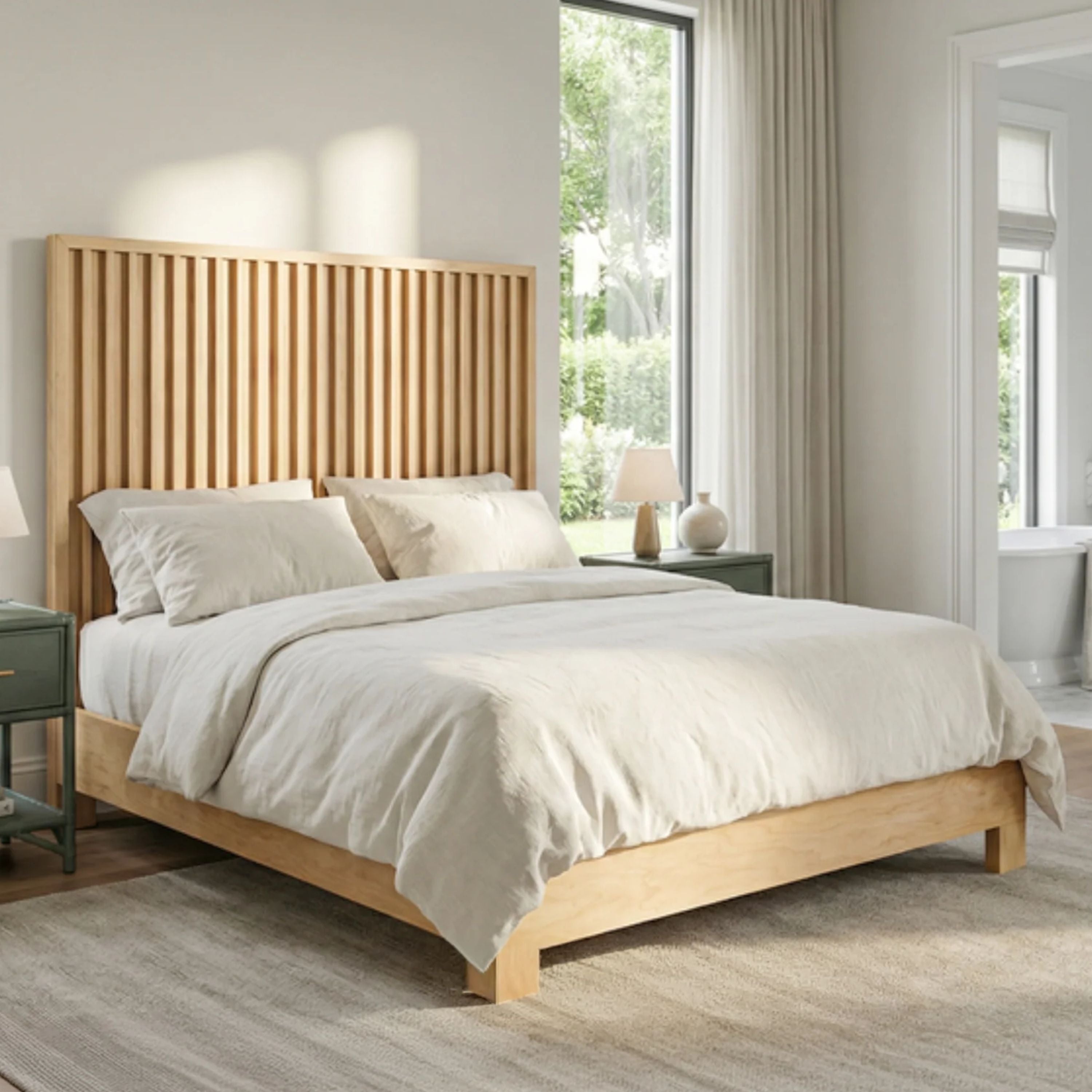 Vertical Slat Wood Panel Headboard