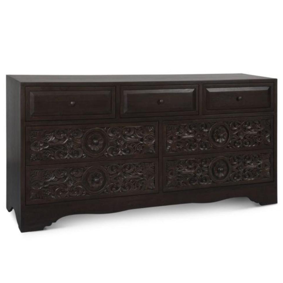 Vintage Brown Hand Carved Mango Wood Dresser