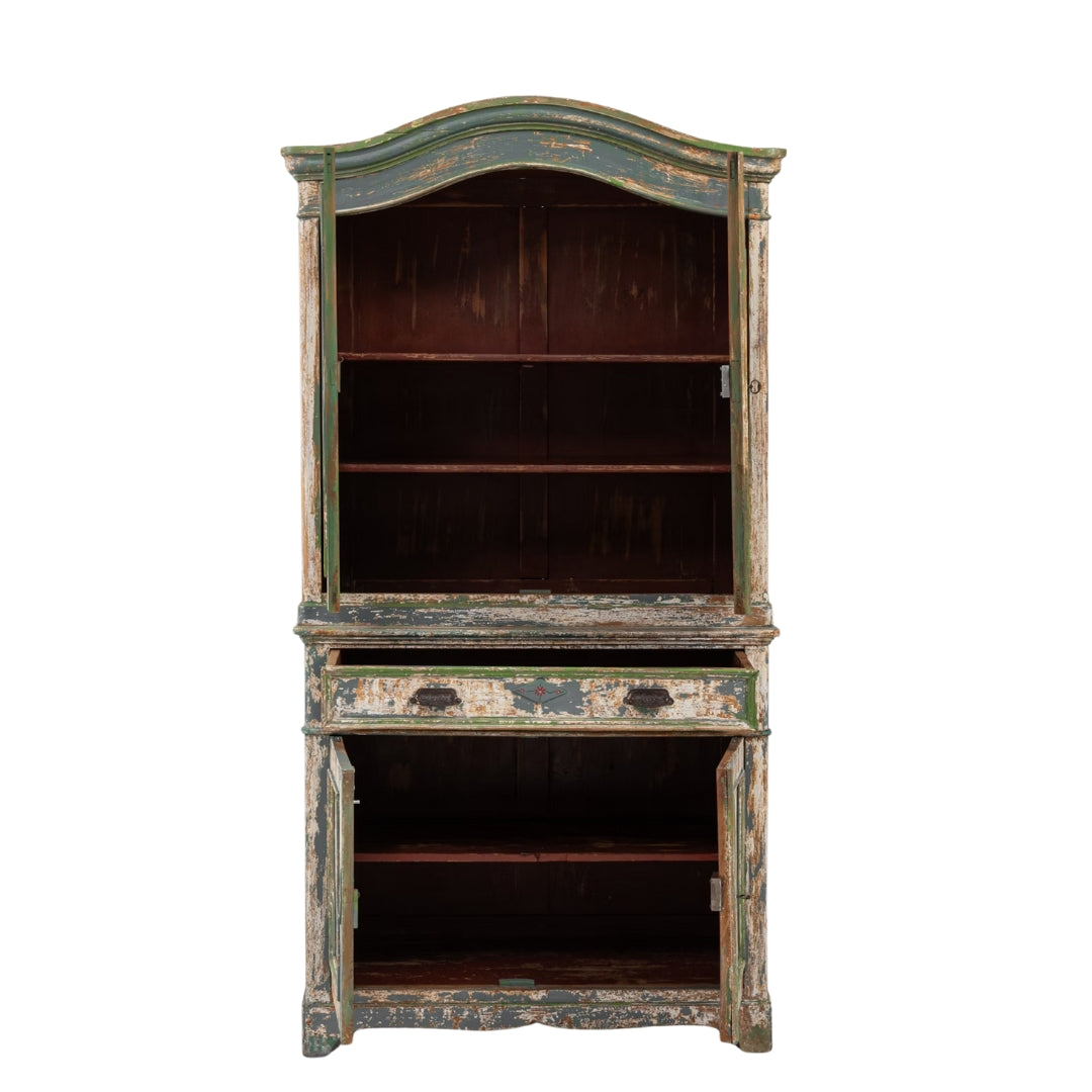Vintage Green and Turquoise Distressed Armoire, Circa 1850
